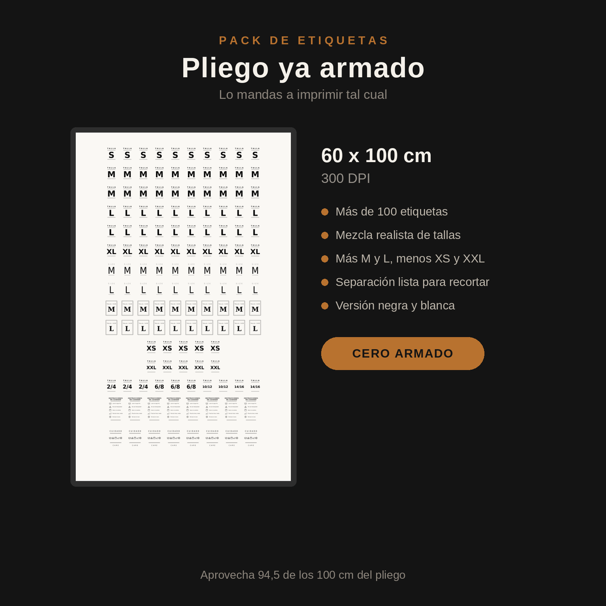 Pack de Etiquetas · Talla y Cuidado
